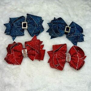 Elegant Kids Bow Set - Red and Cream